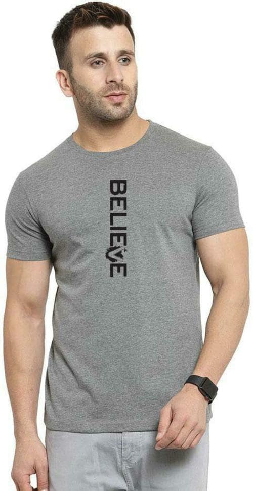 Dreamkarts Men Grey Printed Pure Cotton Round Neck T-shirt (XS)