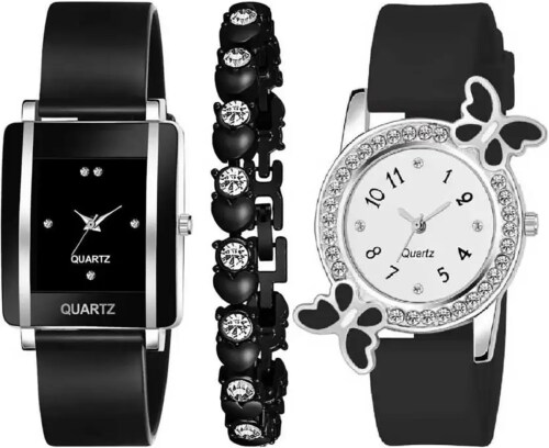 BIZOLO New Attractive Ultimate Baby Black Colour Light Weight Analog Watch,Bracelet &Butterfly Watch Combo 3