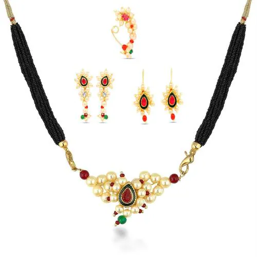 Parna Mangalsutra Earrings Bugadi Press Nath Combo Set For Women
