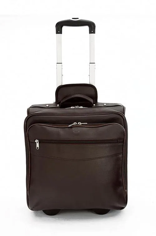 Buy Mboss Brown Leather Laptop Trolley Bag With Raincover Online at