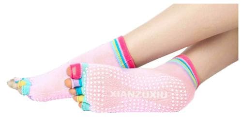 Neska Moda Women's Cotton Five Finger Toe Yoga Ankle Socks - Anti-Skid,Anti-Slip,Open Toe (Pink)