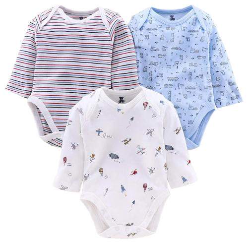 I Bears Full Sleeves Onesies Rompers for Baby Boys and Baby Girls made of 100% Cotton Bodysuit Set(Striped,White,Dark Blue 6-9 months) Pack of 3