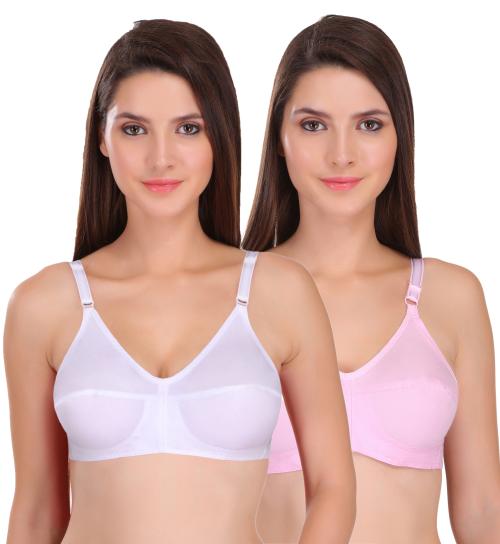 Featherline Women Multicolor Pure Cotton Pack of 2 Minimizer Bra ( 34D ) |Teenager |Full Coverage |Non Padded |Pure Cotton |Everyday |White |Pink |Minimizer Bra |B, C, D, E Cup