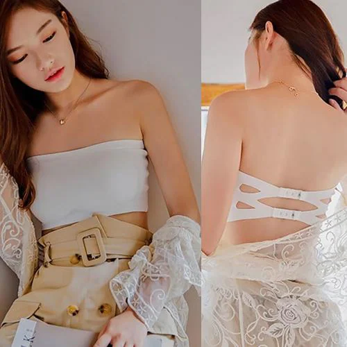 ChiYa White Polyester, Elastane, Cotton Blend Womens Bandeau Tube Lightly Padded Bra