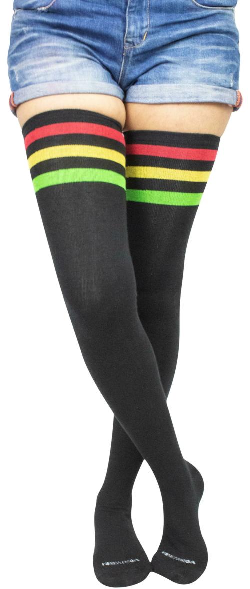 Neska Moda Women's 1 Pair Black Striped Cotton Thigh-High Stockings