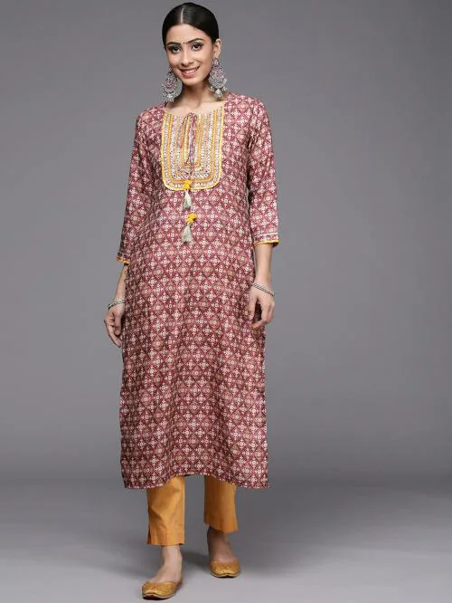 KSUT(House of Varanga) women purple emroidered straight kurta