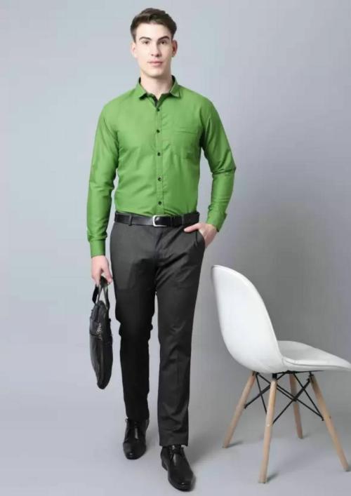 Walaii Mens Slim Fit Regular Cotton Blend Party Wear Green Color Formal Shirt