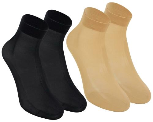 Neska Moda Women 2 Pair Nylon Ankle Socks/Anklets/Stockings (Black,Beige)