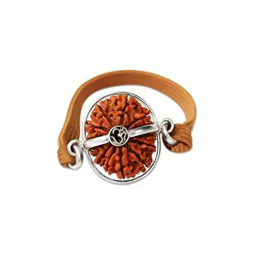 Rudra Centre Thirteen Mukhi Rudraksha Bracelet in Silver Basket with Elastic