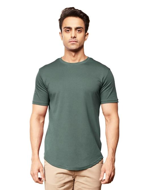The Souled Store Men Light Green Solid Supima Cotton T-Shirts