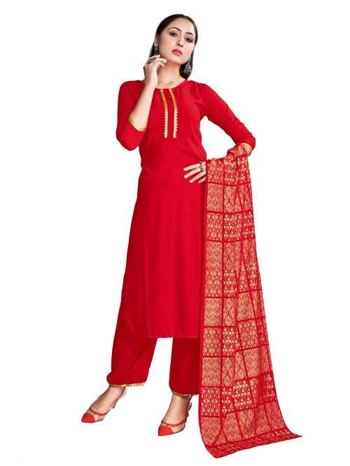 Rayon Foil Printed Red Colour Kurta and pant ,Duppata set for women and girls