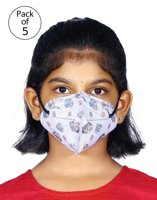 Vibe Girls Grey Printed Pack of 5 Mask