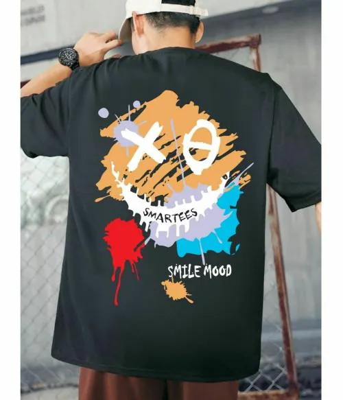 Smartees Tshirt | Smartees Men Black Over-Sized Round Neck Tshirt