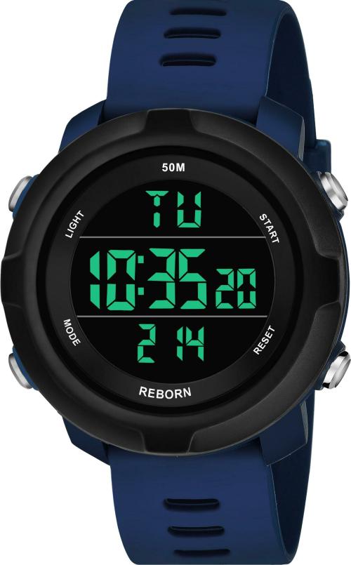Reborn Digital Watch Black Dail Blue Strap Wrist Digital Watch for Men