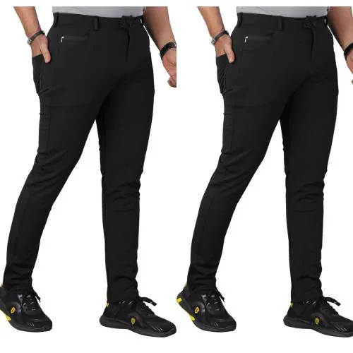 KaBaaT Men Black Lycra Pack Of 2 Casual Stretchable Pants (M)