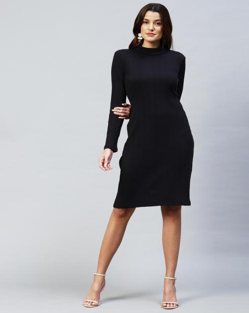 Rigo Women Black Full Sleeve Side Slit Dress