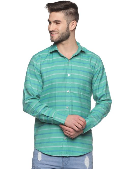 Buy YHA Mens Sea Green Stripe Cotton Shirt Online at Best Prices in