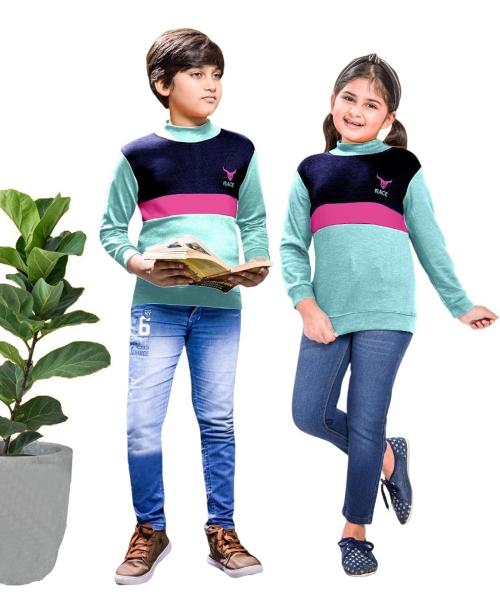 Little Funky Pure Cotton High neck Full sleve Kids Unisex Trendy Colorblocked Sweater - Pack of 1