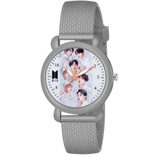 Kids Pictorial Analog Wrist Watch With Chronograph & Thin Rubber Strep -Grey