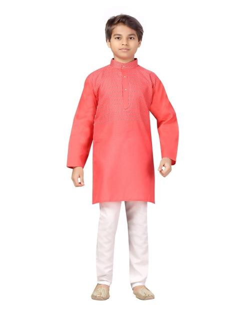 Aarika Boys Gajri-White Color Cotton Kurta Pyjama Set