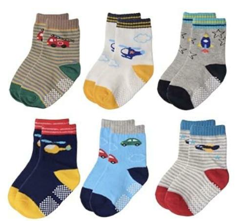 TEDDYIFY Non Slip Kids Toddler Socks with Grip, Anti Skid Boys Girls Socks for Children Baby Crew Socks for Babies to Toddlers | Non Slip Anti Skid Crawling Toddler Socks with Grippers (0-1 Year, 12)