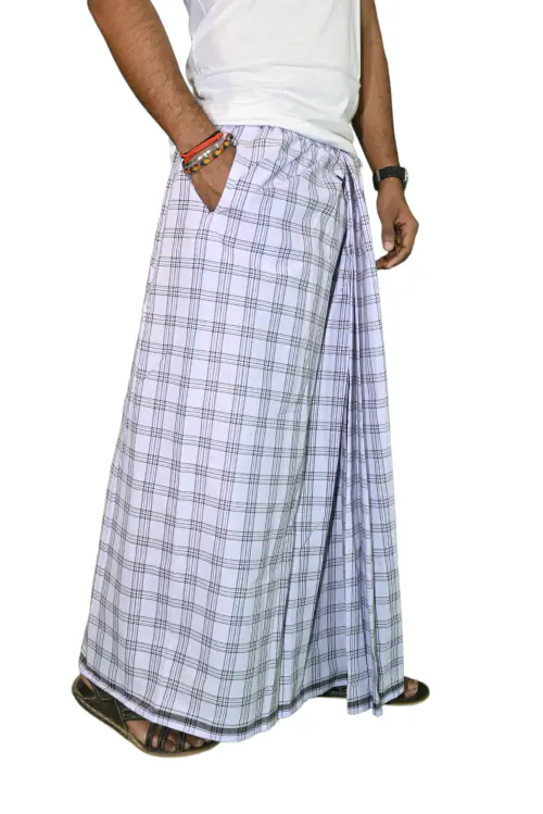 PBP Bindass Elastic White Lungi with Both Side Pocket