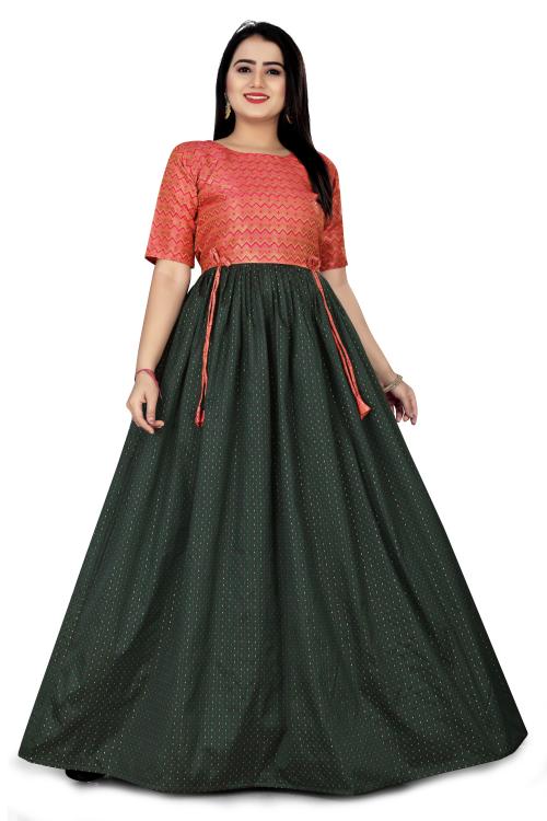 Thapnath's Woman Fancy Banarasi Green Anarkali Gown