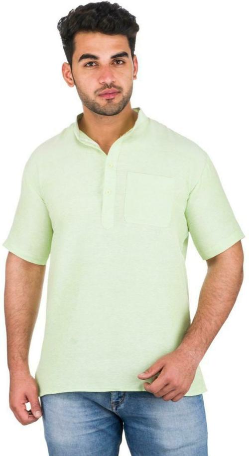 DESHBANDHU KHADI Men Light Green Khadi Cotton Kurta (XL)