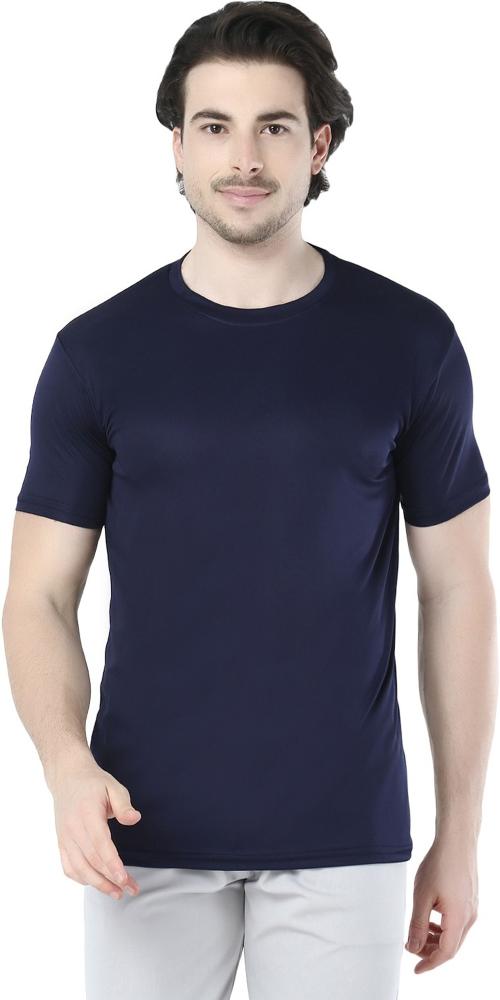 Buy SHIOF Solid Men Round Neck Navy Blue T-Shirt For Men Online at Best ...