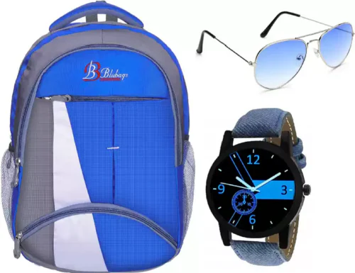 BLUBAGS Medium 30 L Laptop Backpack Laptop Bag/School Bag+Analogue Blue DIAL Watch+Aviator Blue