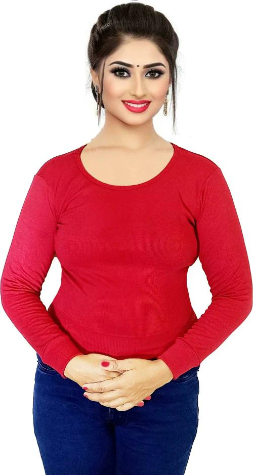 PU Fashion Women Red Solid Wool Blend Blouse