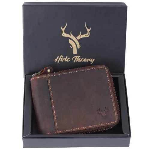 HideTheory Men Round Zipper Brown - Oil Hunter Wallet (# HT-10013)