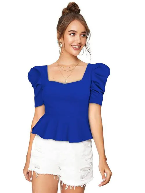 Vegles Women's Puff Sleeve Peplum Top