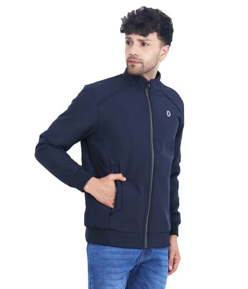 Dollar Casual Solid Bomber Jacket For Men In Navy Blue Color