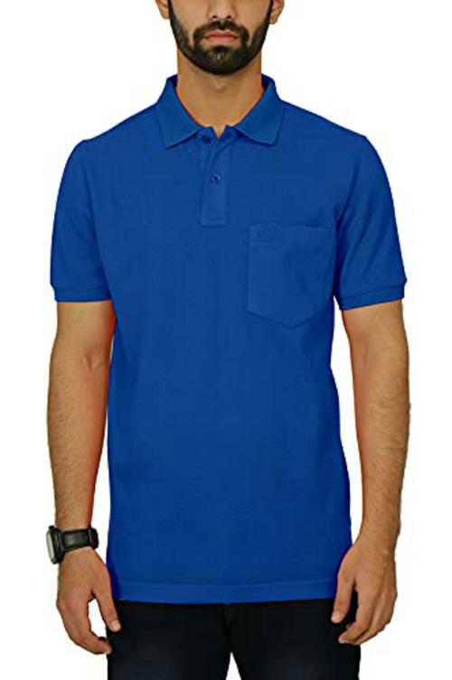 Celsius Men's Half Sleeve Solid Regular fit Pique Polo with Pocket Tshirt Classic Blue|Blue|XXL