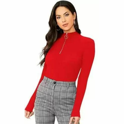 REDINGTON Casual Regular Full Sleeves Solid Women Zipper Top | Comfortable Daily Wear | Stylish and Trendy Design for Every Occasion | Perfect for All Seasons | Red | Size-M
