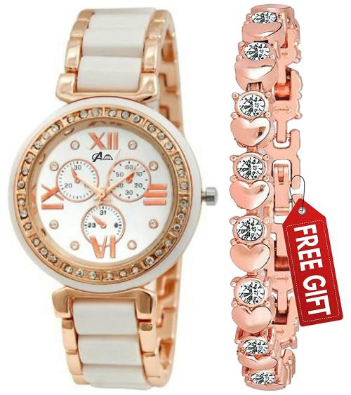 Acnos Analog Multicolor Dial White Strap Watch For Women - (MINO-WYT/BS26-ROSE)
