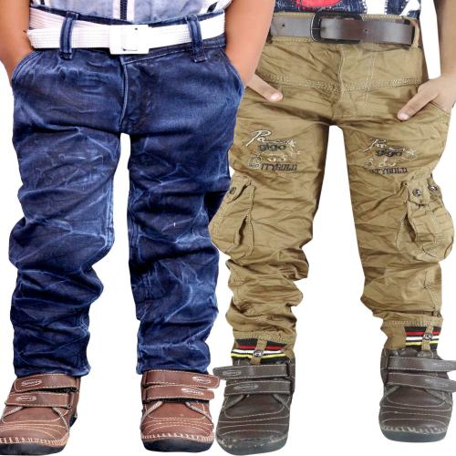 AD & AV Boys Multicolor3 Woven Design Cotton Pack Of 2 Cargo Pants