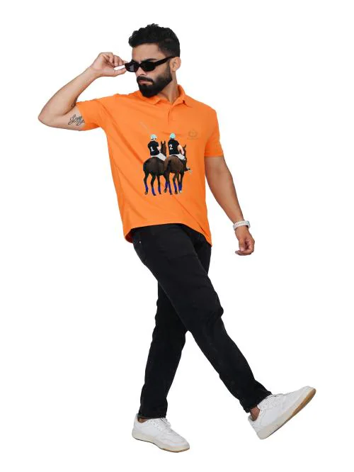 Tajnan Polo Printed T-shirt (Jockey Print) Orange