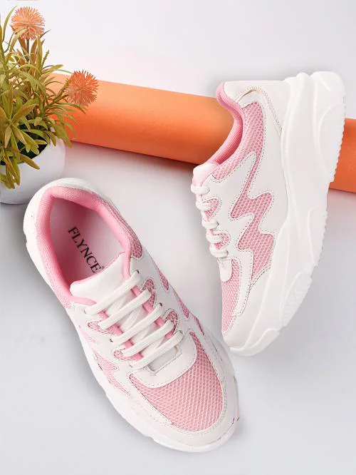 Flynce Casual Fashion Chunky Shoes Sneaker for Women and Girls | Sneakers Shoes for Women and Girls -8014-White & Pink-UK/IND-8-Euro-41