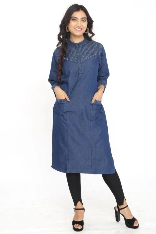 SALWA DENIM KURTI ZARI POCKET DARK M