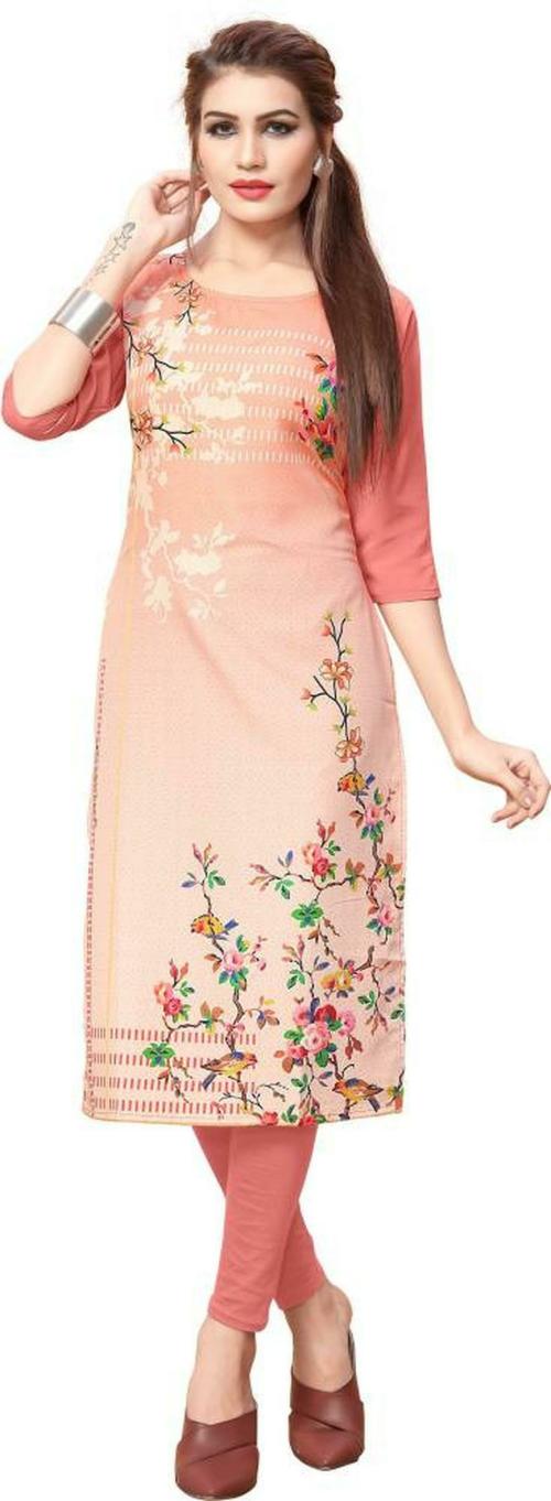 DHYANI ENTERPRISE Women Pink Printed Crepe Straight Kurta - XL