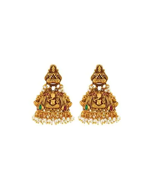 Ishhaara Gold Wedding Earrings Huge Ganesh Original Kempu Jhumka For Women And Girls ISH-TJ20
