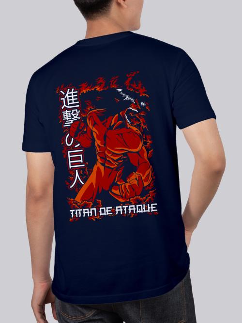 BLISSINK Attack of Titan Front And Back Printed Black Cotton Tshirt for Men