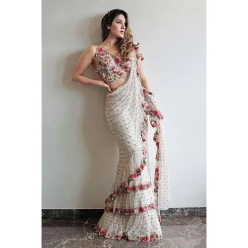 RISE UP FASHION HOUSE Three Layer Frill & Sequence embroidery work Saree.