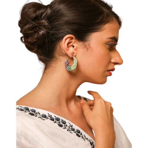 Indian Petals Rhinestone studded Half Moon Design Modern Style Fancy Gold Plated Dangler Earrings for Girls Women, Artificial Fashion Dangler Earrings Jhumka, Black