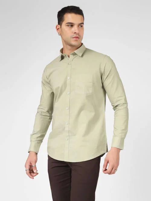 Indo Premium Cotton Oxford Weave Slim Fit Pista Green Shirt with Zero Shrinkage for Casual Wear
