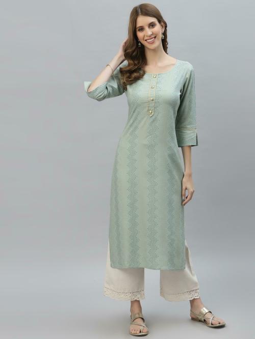 Stylum Women Green Embellished Rayon Straight Kurta (M)