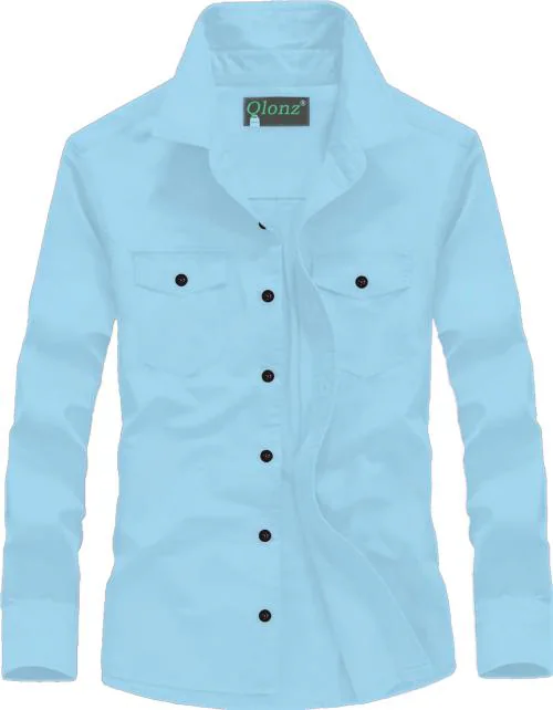 Qlonz Store Double pocket Shirt Men Regular Fit Solid Spread Collar Casual Shirt