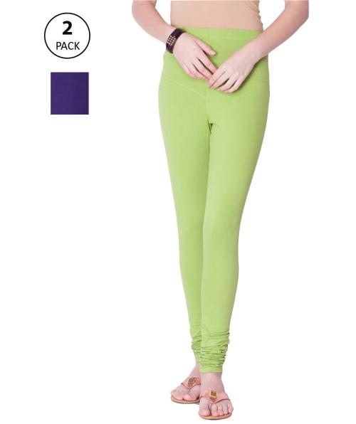 Buy Dollar Women's Missy Parrot Green and Purple Color Combo Pack Churidar Leggings Online at ...